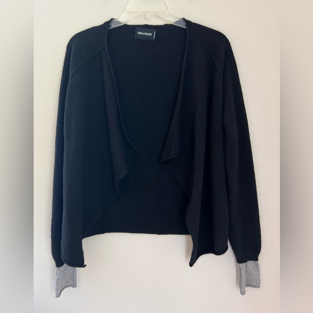 ZADIG & VOLTAIRE 100% Cashmere Daphnee Cardigan Women’s S Black Open Waterfall